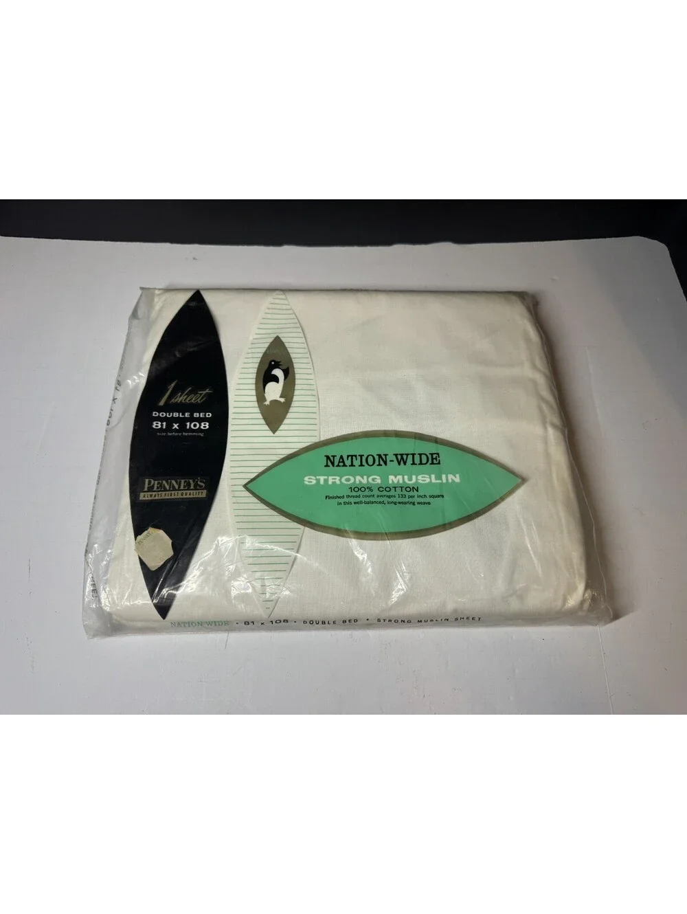 VTG Penney's Nation-Wide Strong Muslin Double Full Flat Bed Sheet NEW Cotton